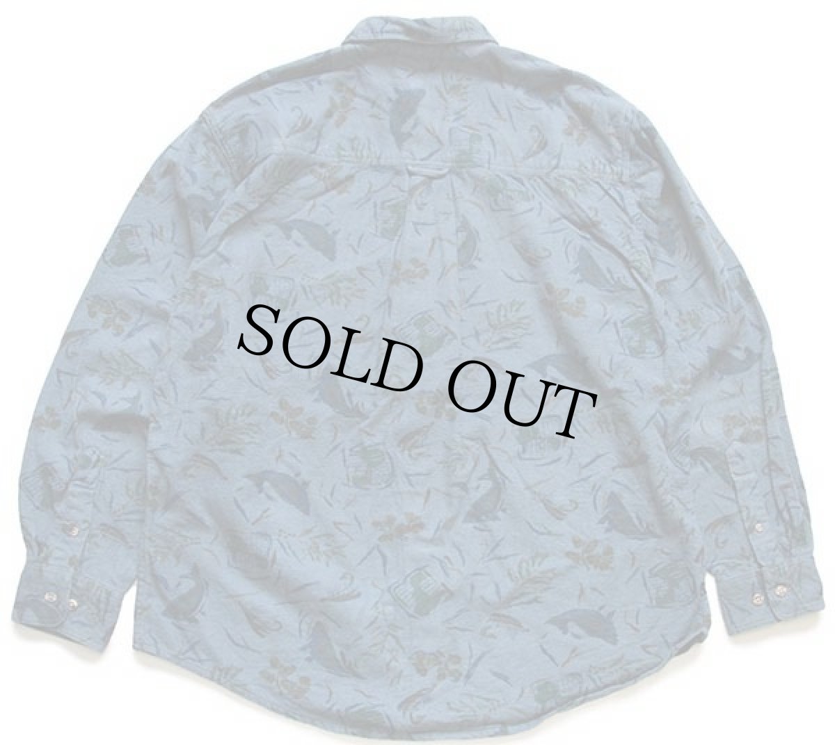 画像2: 80s USA製 EddieBauerエディーバウアー フライフィッシング 総柄 コットン シャモアクロスシャツ ブルーグレー L (2)