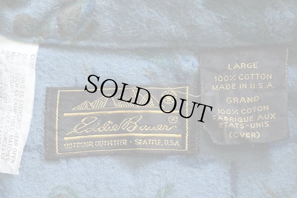 画像4: 80s USA製 EddieBauerエディーバウアー フライフィッシング 総柄 コットン シャモアクロスシャツ ブルーグレー L (4)