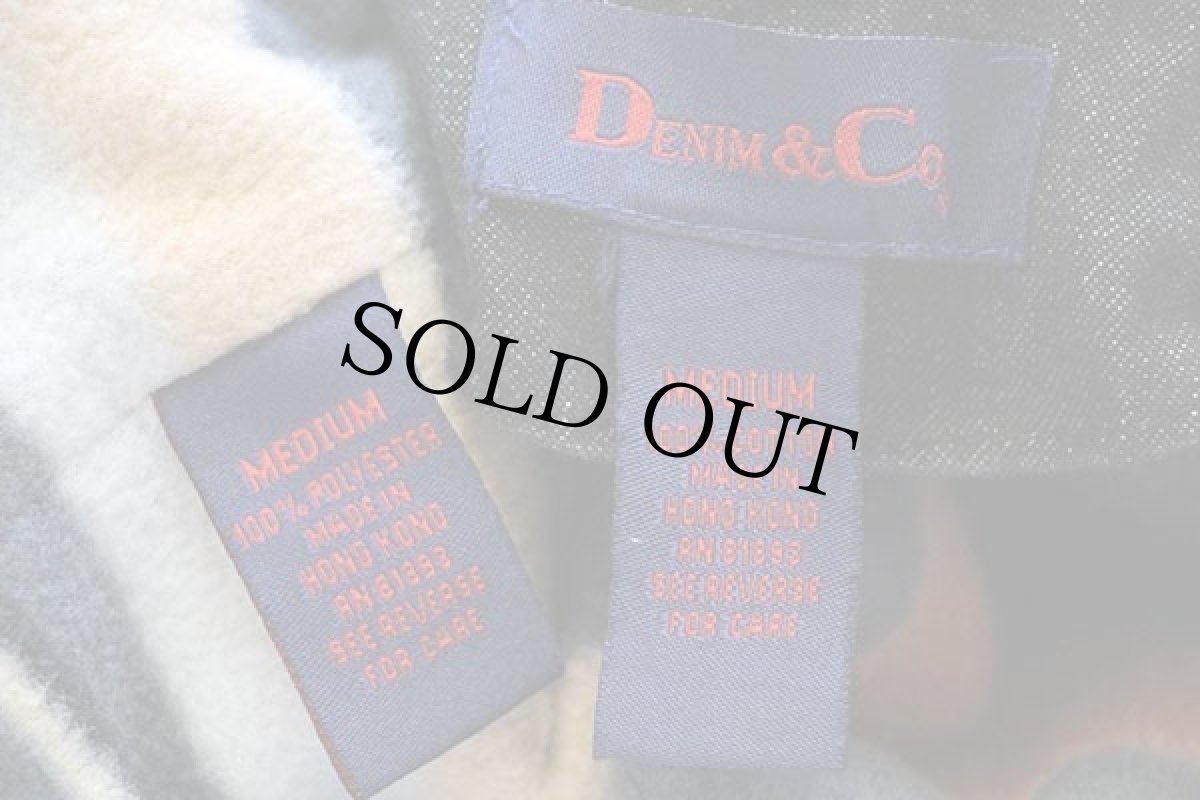 画像4: 90s DENIM&Co. ラグ柄 フリースライナー付き ブラック デニム ダッフルコート M (4)