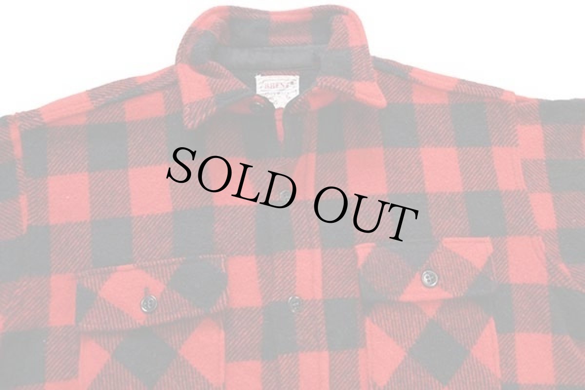 画像3: 60s MONTGOMERY WARD BRENT マチ付き バッファローチェック ウールシャツ 赤×黒 M (3)