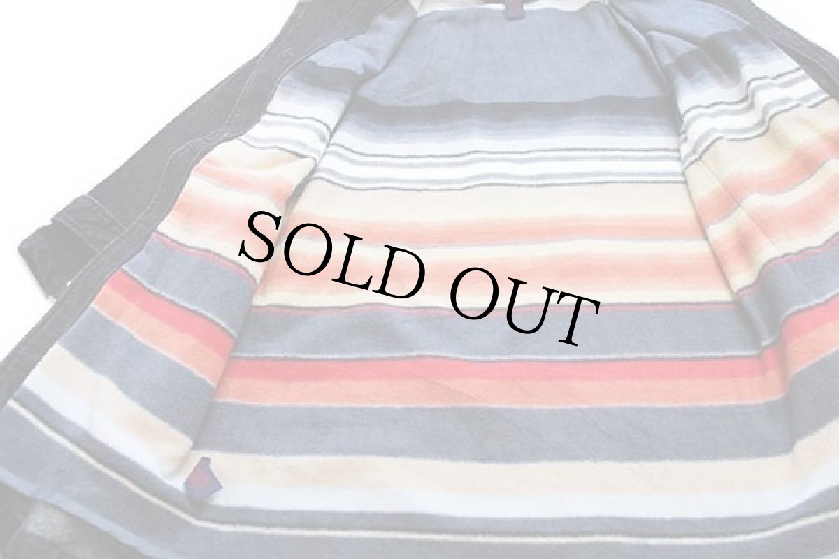 画像5: 90s DENIM&Co. ラグ柄 フリースライナー付き ブラック デニム ダッフルコート M (5)