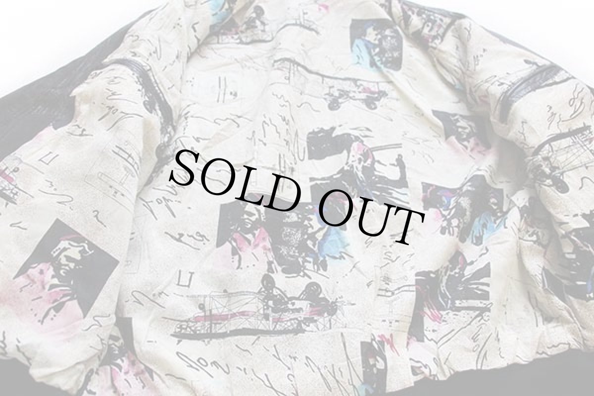 画像4: 90s UNKNOWN 総柄 ライナー レザージャケット 黒 52 (4)