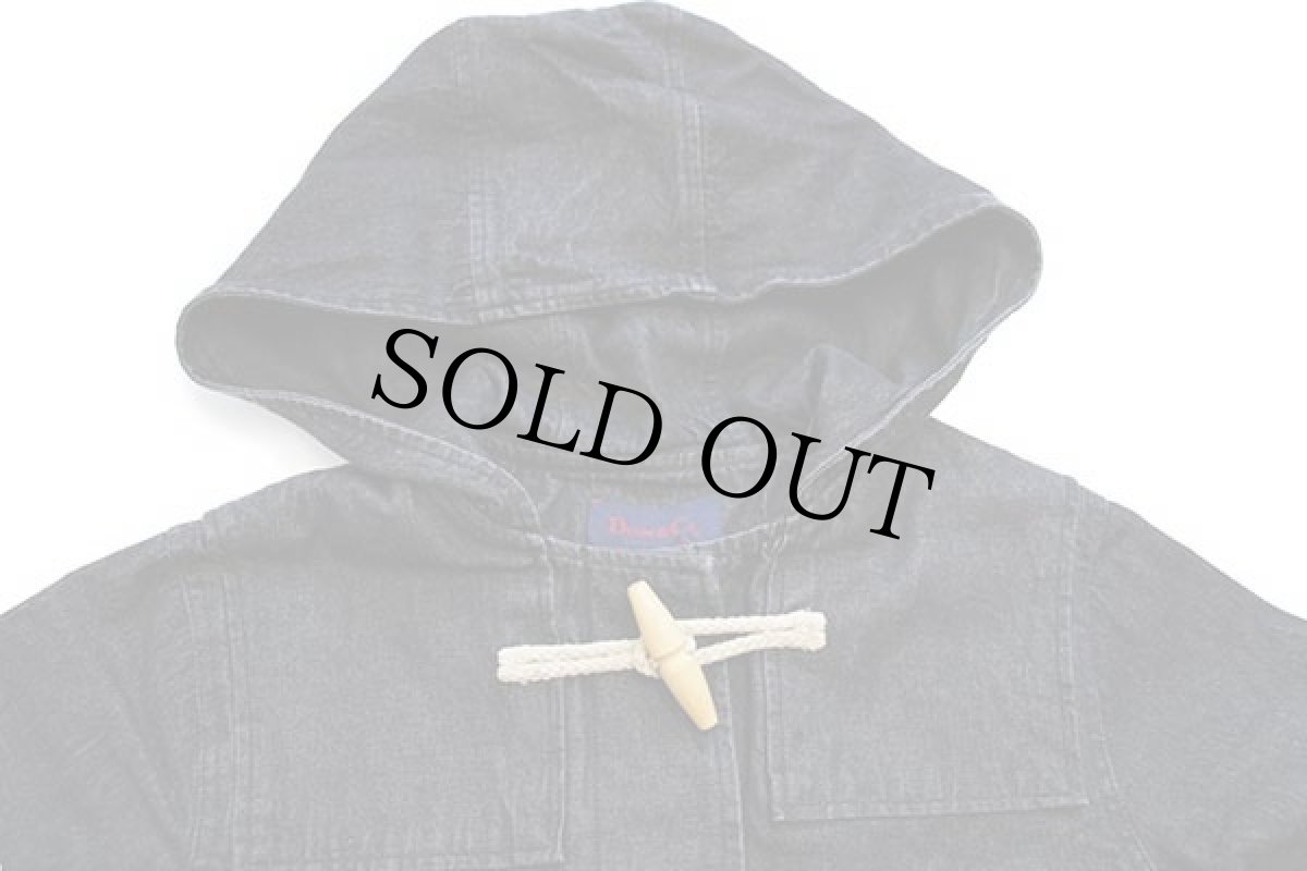 画像3: 90s DENIM&Co. ラグ柄 フリースライナー付き ブラック デニム ダッフルコート M (3)