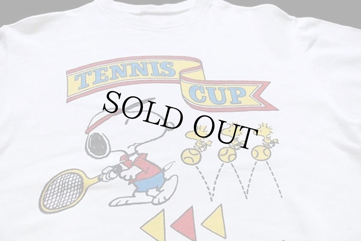 画像3: 80s SNOOPYスヌーピー ウッドストック TENNIS CUP テニス コットン スウェット 白 (3)