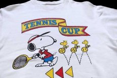 画像3: 80s SNOOPYスヌーピー ウッドストック TENNIS CUP テニス コットン スウェット 白 (3)