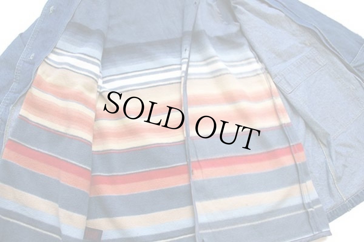 画像5: 90s DENIM&Co. ラグ柄 フリースライナー付き デニム ダッフルコート L (5)