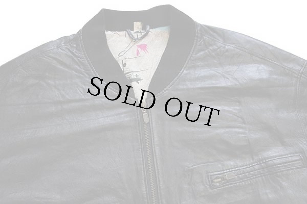 画像3: 90s UNKNOWN 総柄 ライナー レザージャケット 黒 52 (3)