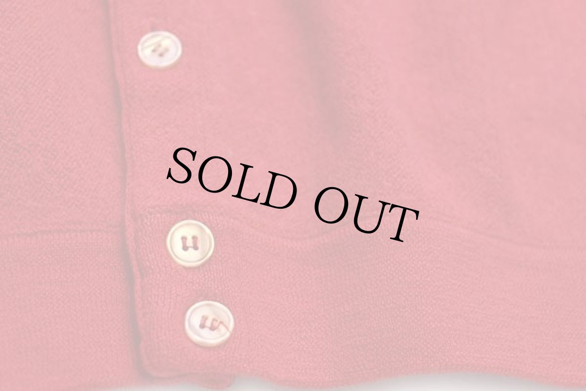 画像5: 70s フランス製 CHEMISE LACOSTE ラコステ ワンポイント パール編み ウールニット カーディガン 赤 5 (5)