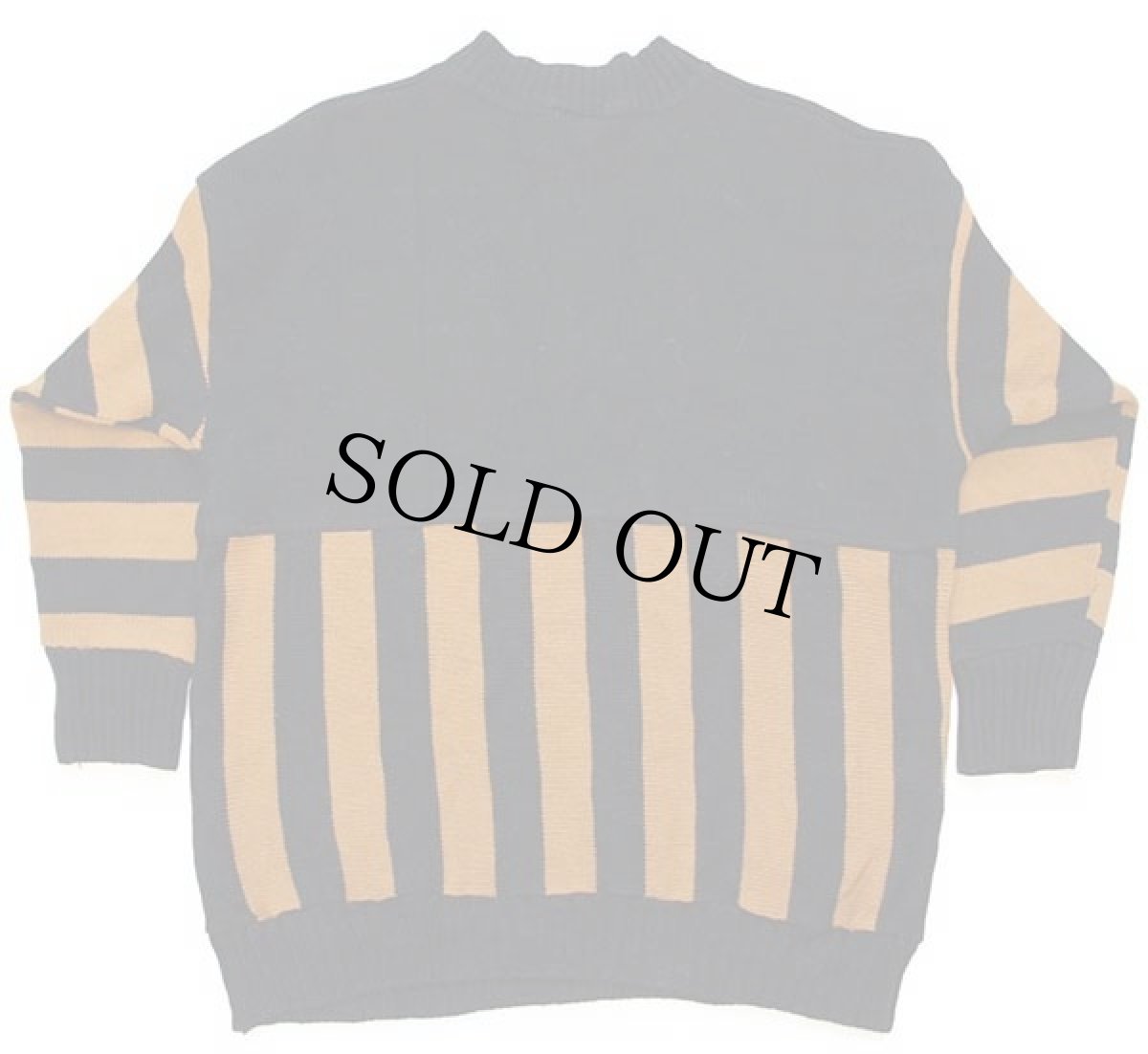 画像2: 80s USA製 Heng's ストライプ 切り替え パッチ付き ポリエステル×コットンニット セーター 黒×黄土色 (2)