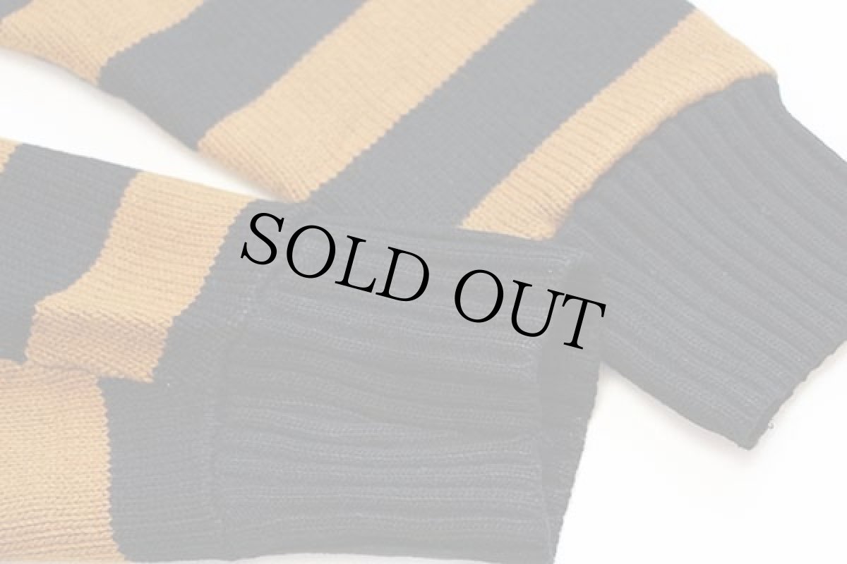 画像7: 80s USA製 Heng's ストライプ 切り替え パッチ付き ポリエステル×コットンニット セーター 黒×黄土色 (7)