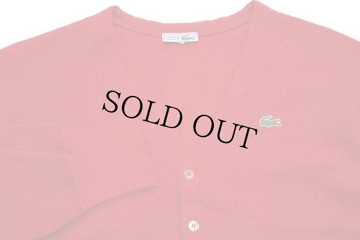 画像4: 70s フランス製 CHEMISE LACOSTE ラコステ ワンポイント パール編み ウールニット カーディガン 赤 5 (4)