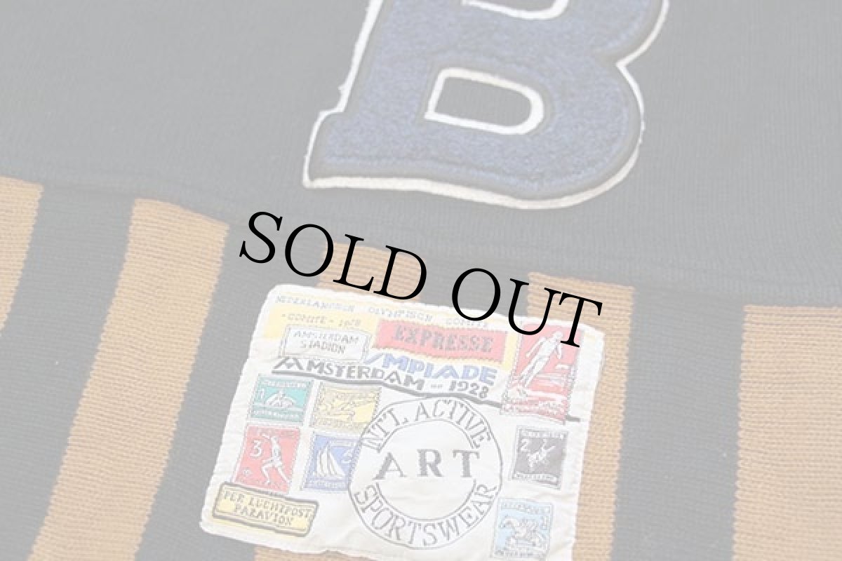 画像6: 80s USA製 Heng's ストライプ 切り替え パッチ付き ポリエステル×コットンニット セーター 黒×黄土色 (6)