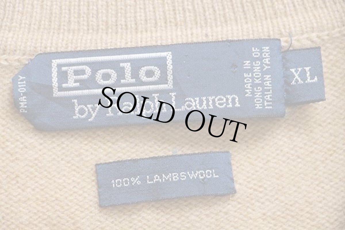 画像4: 90s ポロ ラルフローレン ワンポイント ラムウールニット ポロシャツ ライトブラウン XL (4)