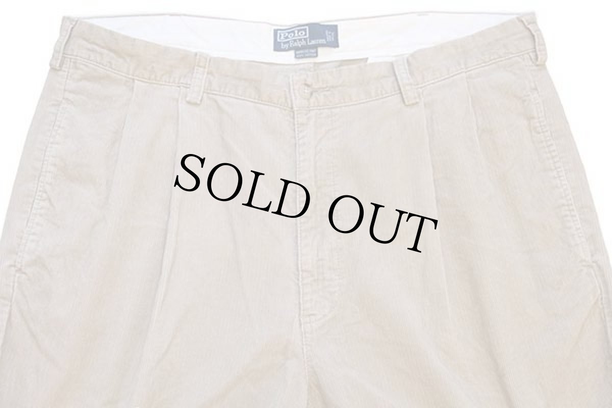 画像4: 00s ポロ ラルフローレン HAMMOND PANT ツータック コットン コーデュロイパンツ ベージュ w38 L30★09 (4)