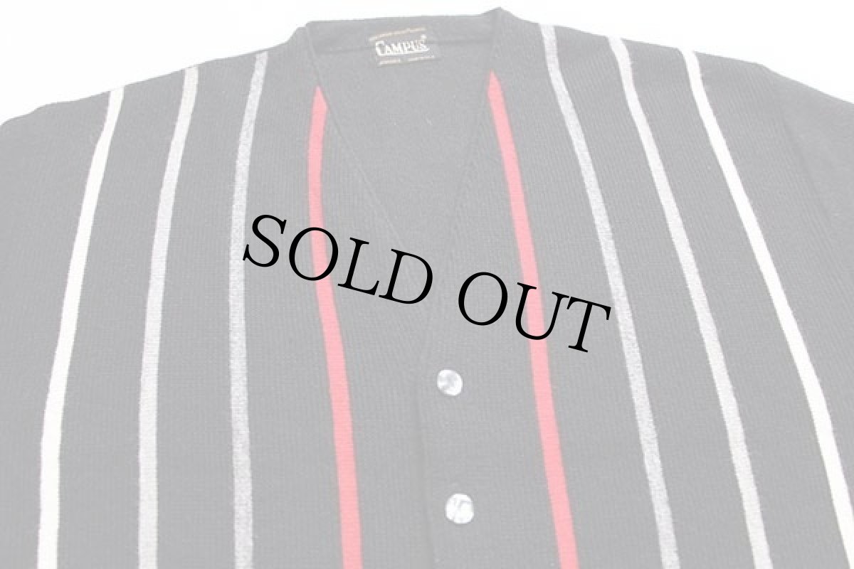 画像3: 70s USA製 CAMPUS マルチストライプ パール編み アクリルニット カーディガン 黒 (3)