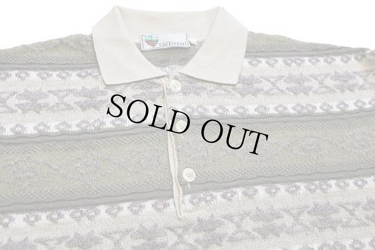 画像3: 90s イタリア製 Gio ferrari フォークロア柄 襟付き ウール×アクリルニット セーター XL★ポロシャツ (3)