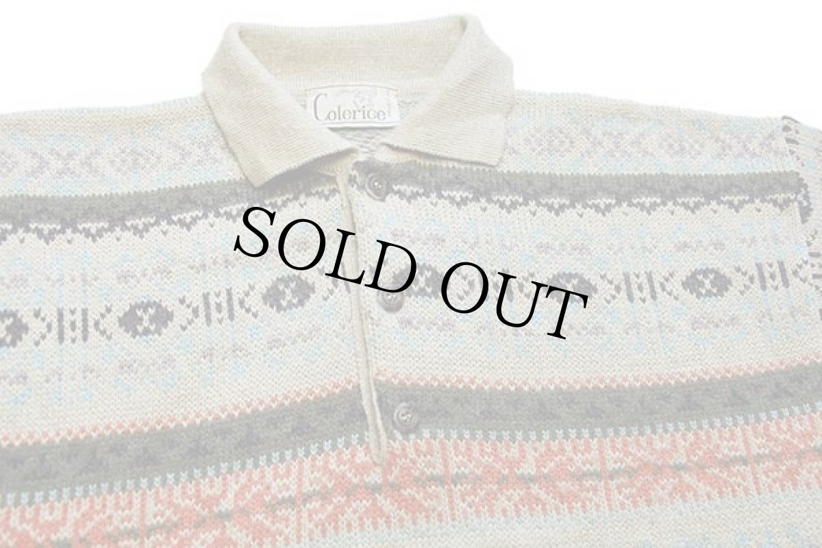 画像3: 90s イタリア製 ColeriGe ノルディック柄 襟付き ウール×アクリル×アルパカニット セーター L★ポロシャツ (3)