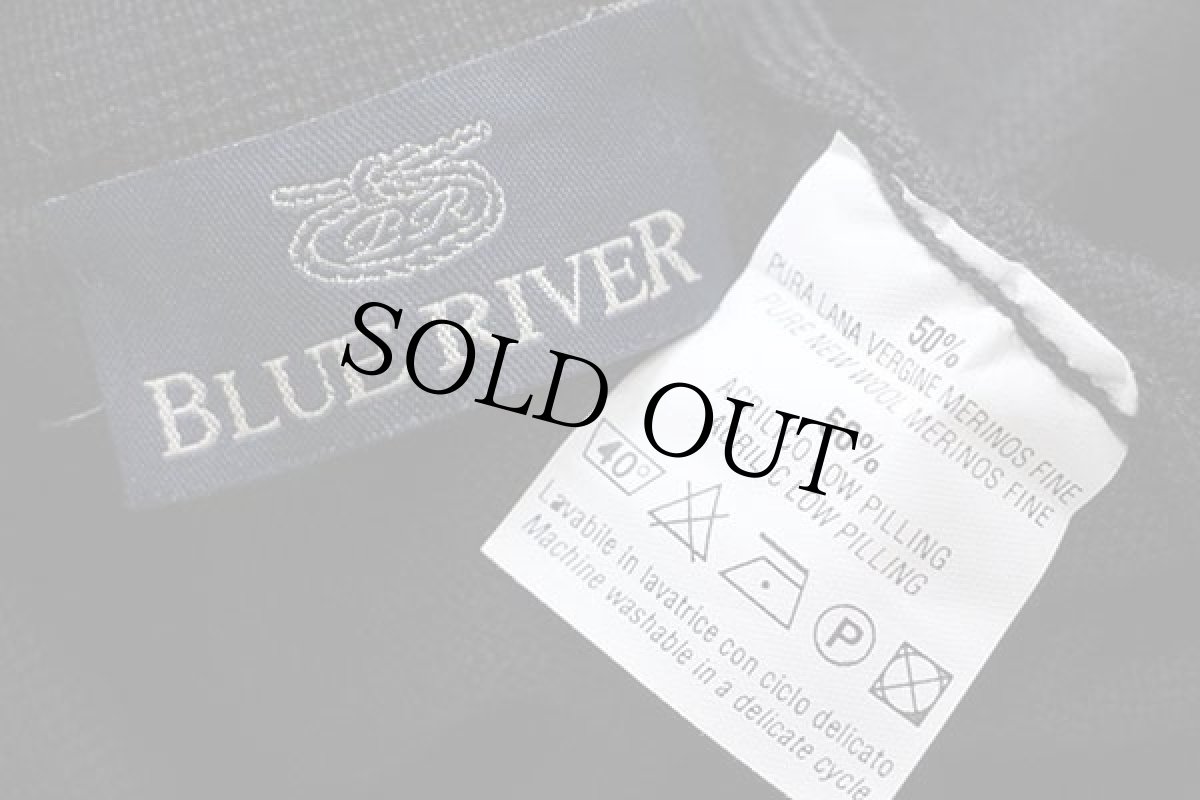 画像4: BLUE RIVER 無地 メリノウール×アクリルニット ポロシャツ 黒 M★セーター (4)