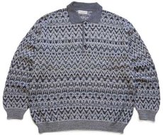 画像1: 90s イタリア製 RODES 編み柄 襟付き ウール×アクリルニット セーター L★A ポロシャツ (1)
