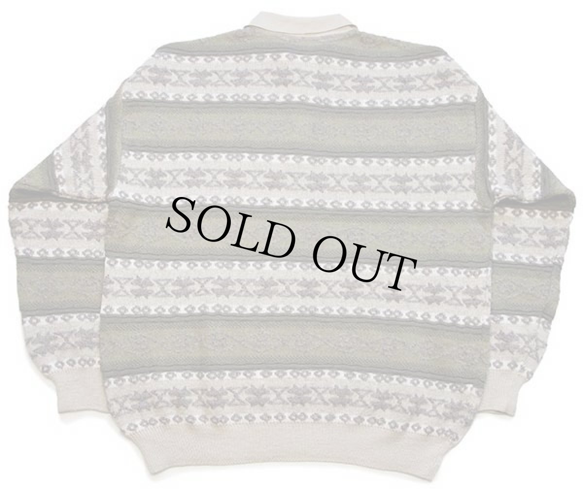 画像2: 90s イタリア製 Gio ferrari フォークロア柄 襟付き ウール×アクリルニット セーター XL★ポロシャツ (2)