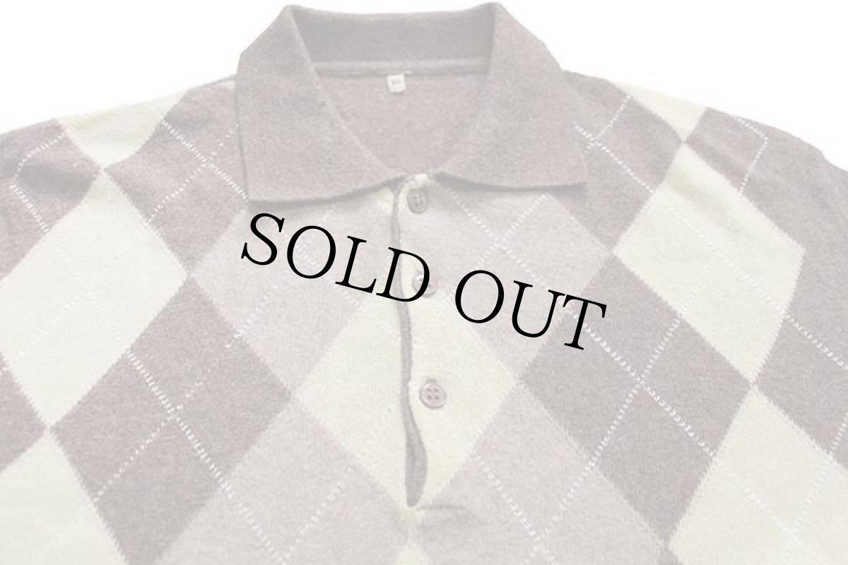 画像3: 90s イタリア製 UNKNOWN アーガイル柄 ウール×ナイロンニット ポロシャツ XL★セーター (3)