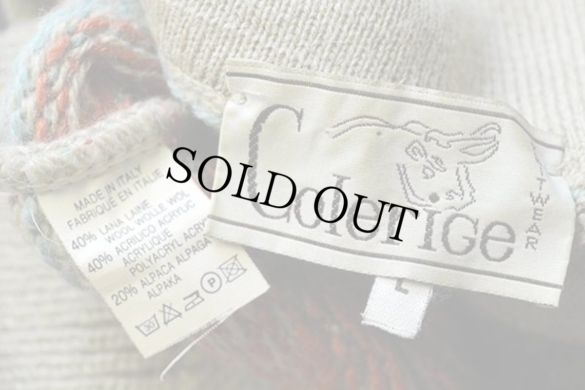 画像4: 90s イタリア製 ColeriGe ノルディック柄 襟付き ウール×アクリル×アルパカニット セーター L★ポロシャツ (4)