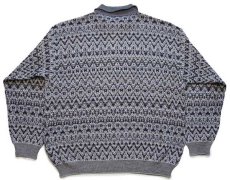 画像2: 90s イタリア製 RODES 編み柄 襟付き ウール×アクリルニット セーター L★A ポロシャツ (2)