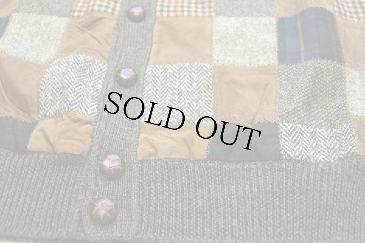 画像5: 90s イタリア製 JOHN ASHFIELD パッチワーク切り替え ウールニット カーディガン 52 (5)