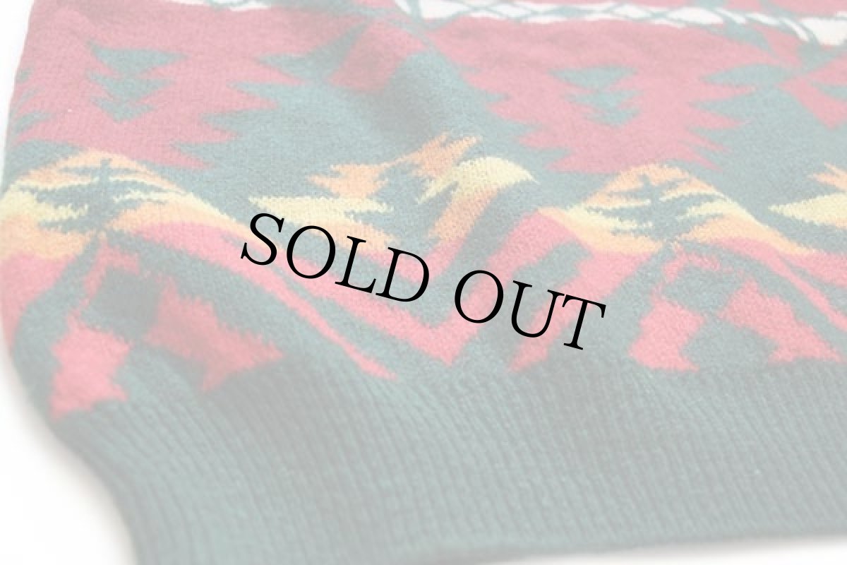 画像5: 90s イタリア製 BENETTONベネトン ネイティブ柄 モックネック シェットランド ウールニット セーター XL (5)