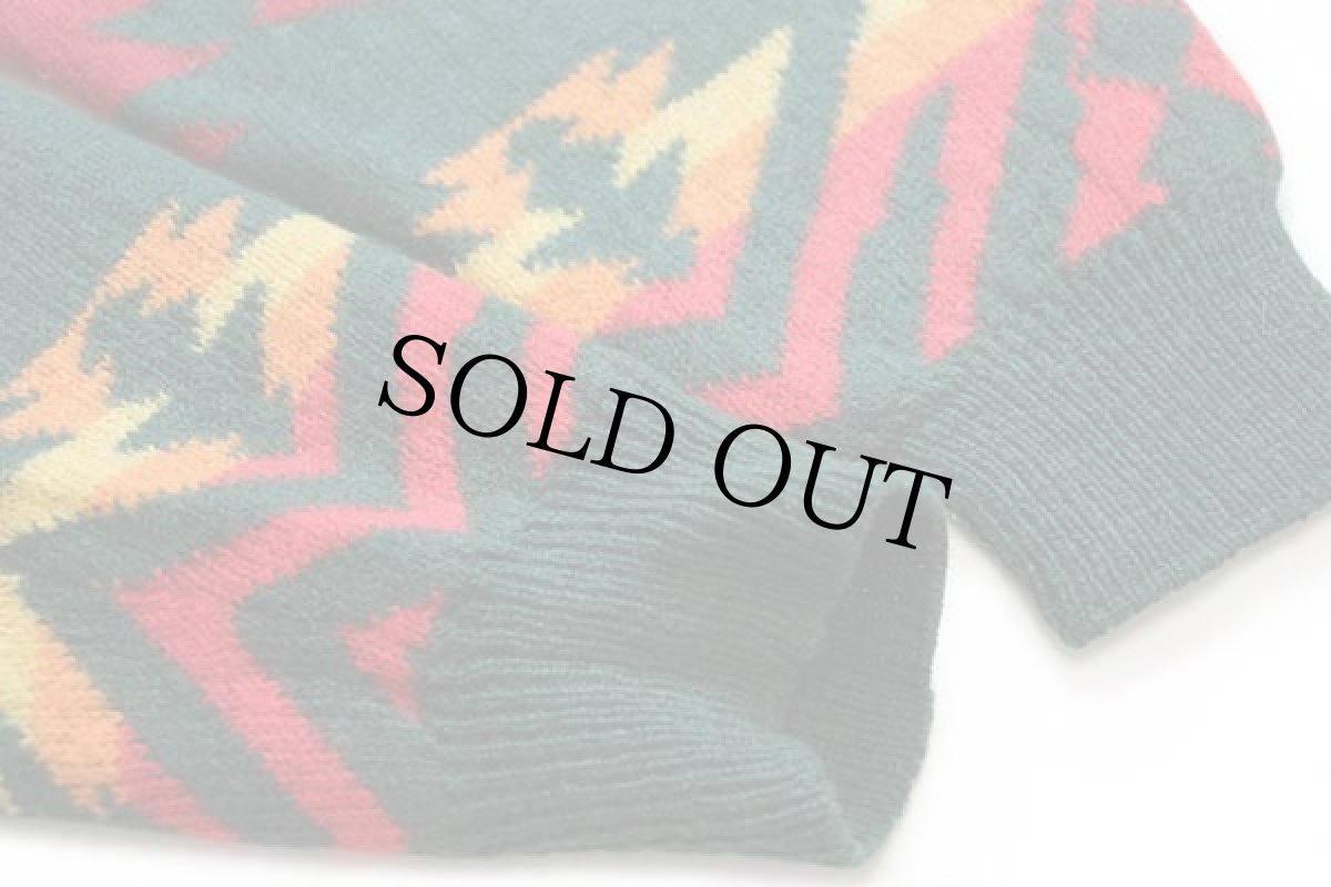 画像6: 90s イタリア製 BENETTONベネトン ネイティブ柄 モックネック シェットランド ウールニット セーター XL (6)