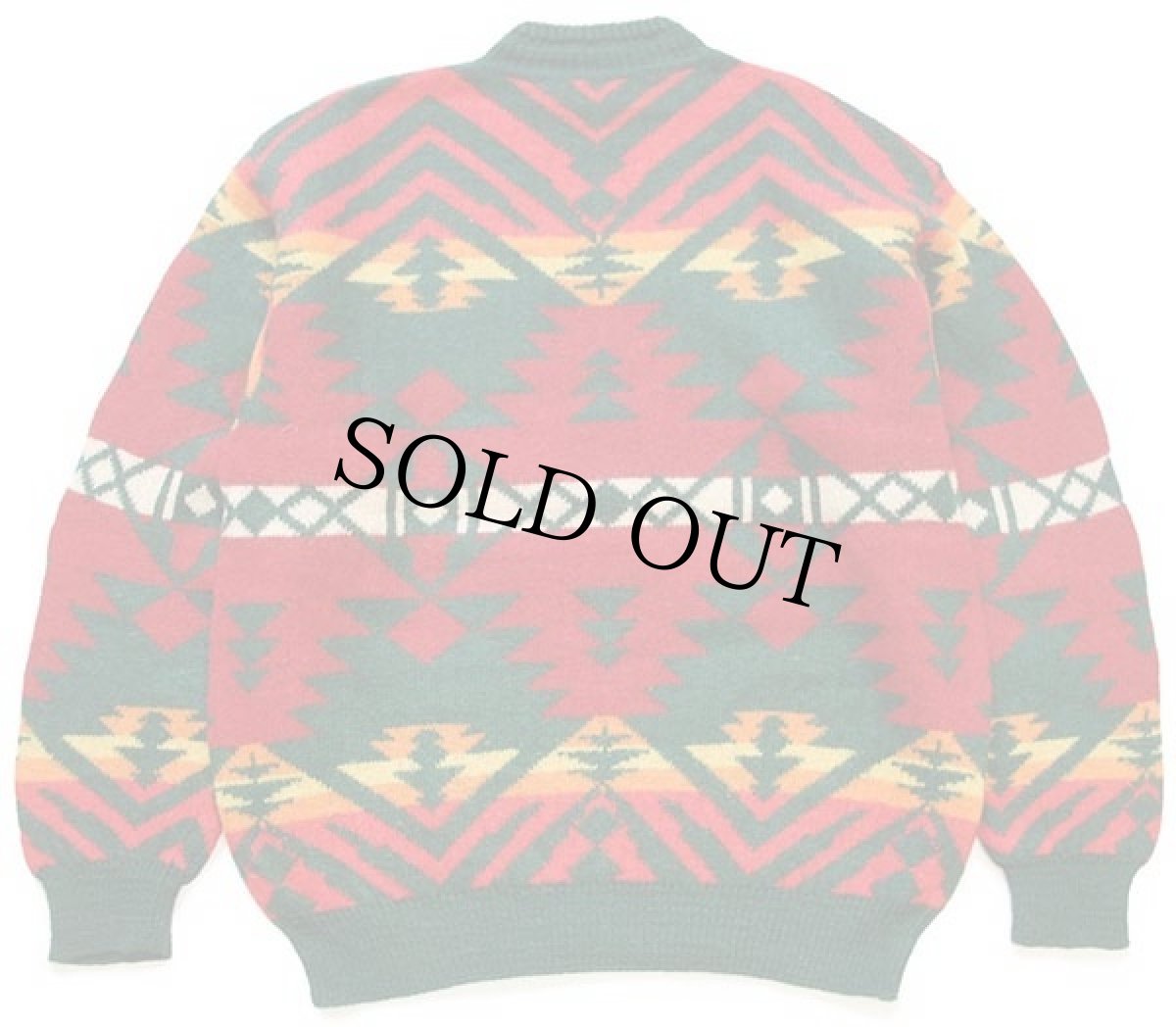 画像2: 90s イタリア製 BENETTONベネトン ネイティブ柄 モックネック シェットランド ウールニット セーター XL (2)