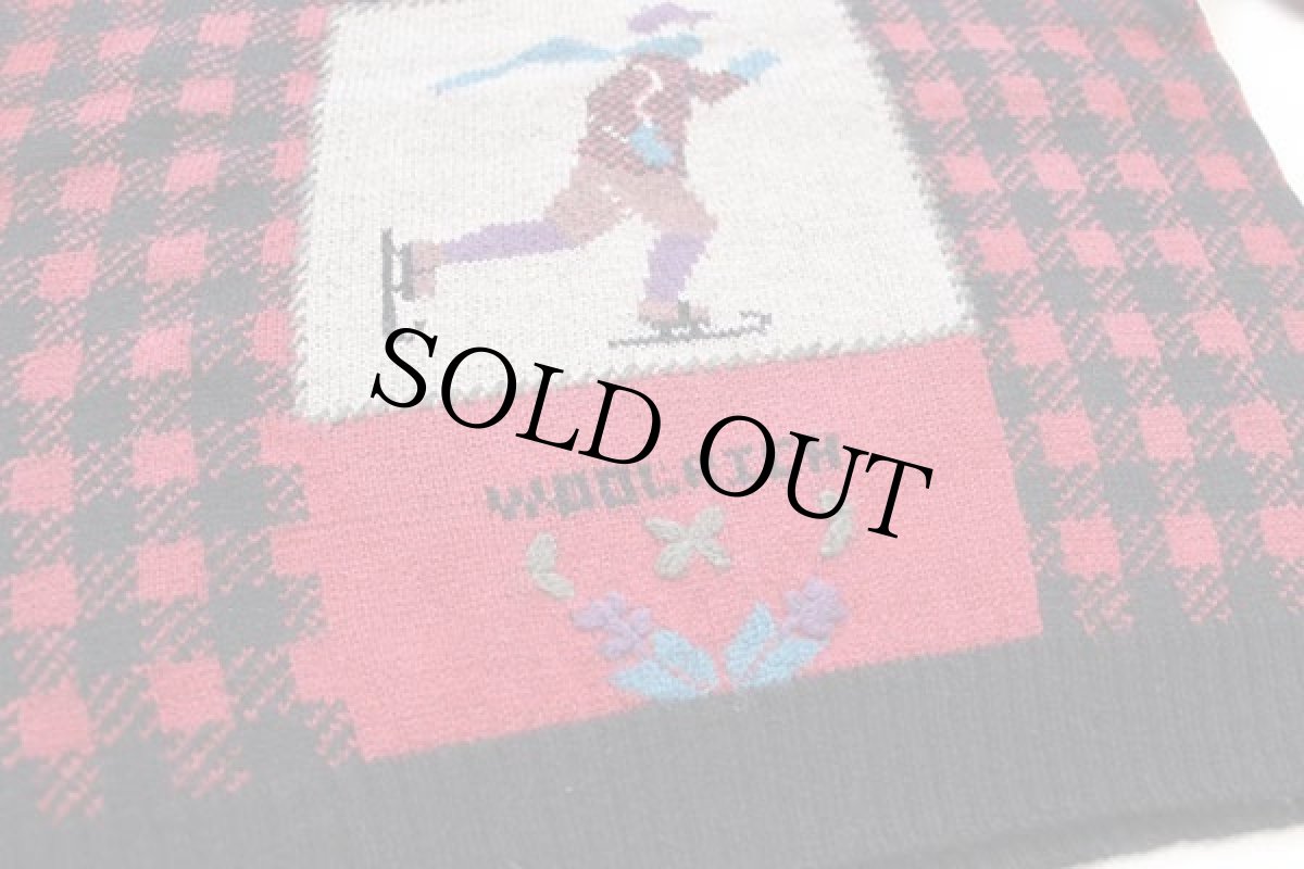 画像4: 90s Woolrichウールリッチ アイススケート バッファローチェック ウール ハンドニット セーター XL (4)