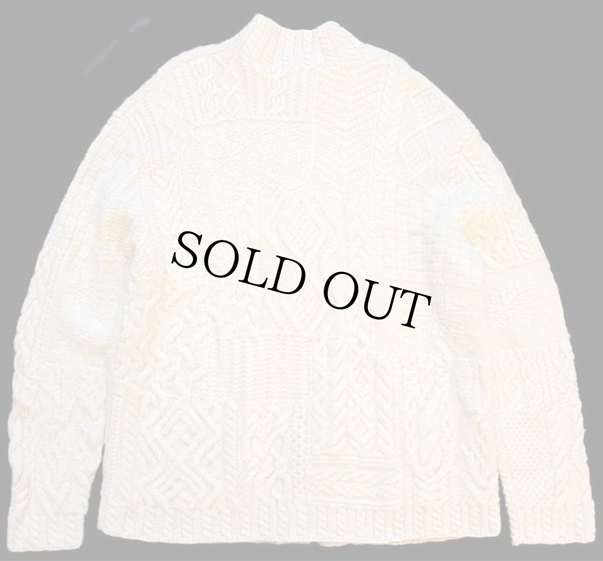 画像2: 00s LAUREN ラルフローレン ハイネック パネル切り替え ケーブル編み ウール ハンドニット カーディガン ナチュラル L (2)