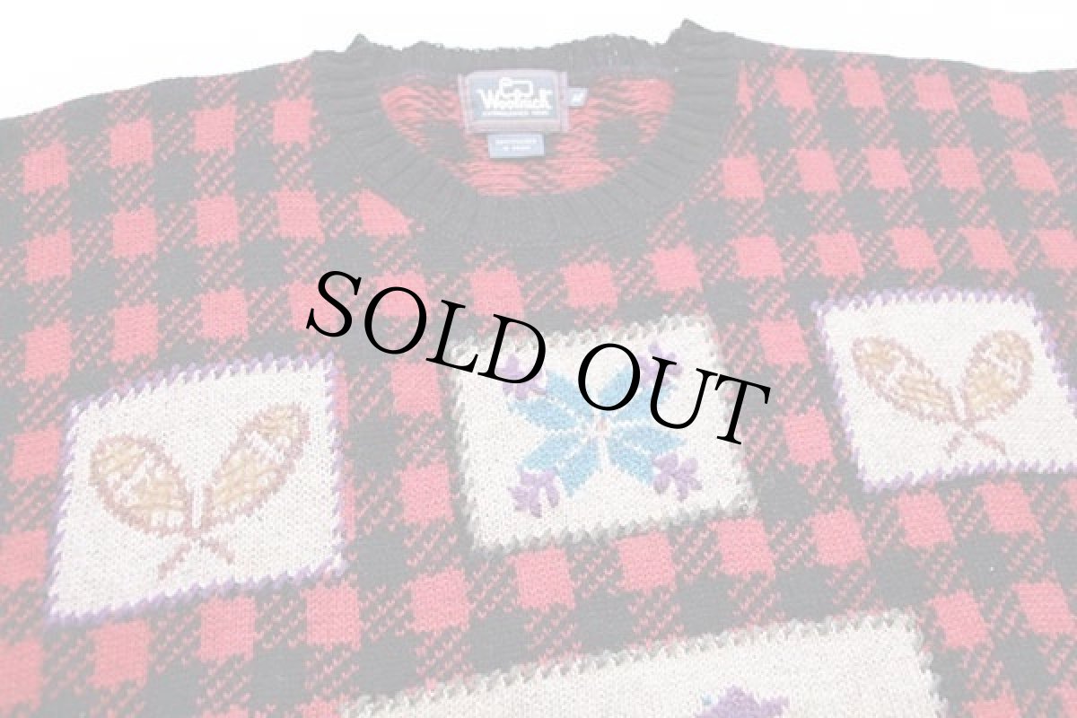 画像3: 90s Woolrichウールリッチ アイススケート バッファローチェック ウール ハンドニット セーター XL (3)