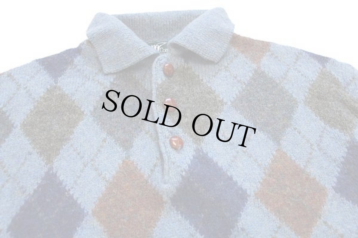 画像3: 90s イタリア製 Henry Cotton's アーガイル柄 襟付き シェットランド ウールニット セーター ブルー ミックス L★ポロシャツ (3)