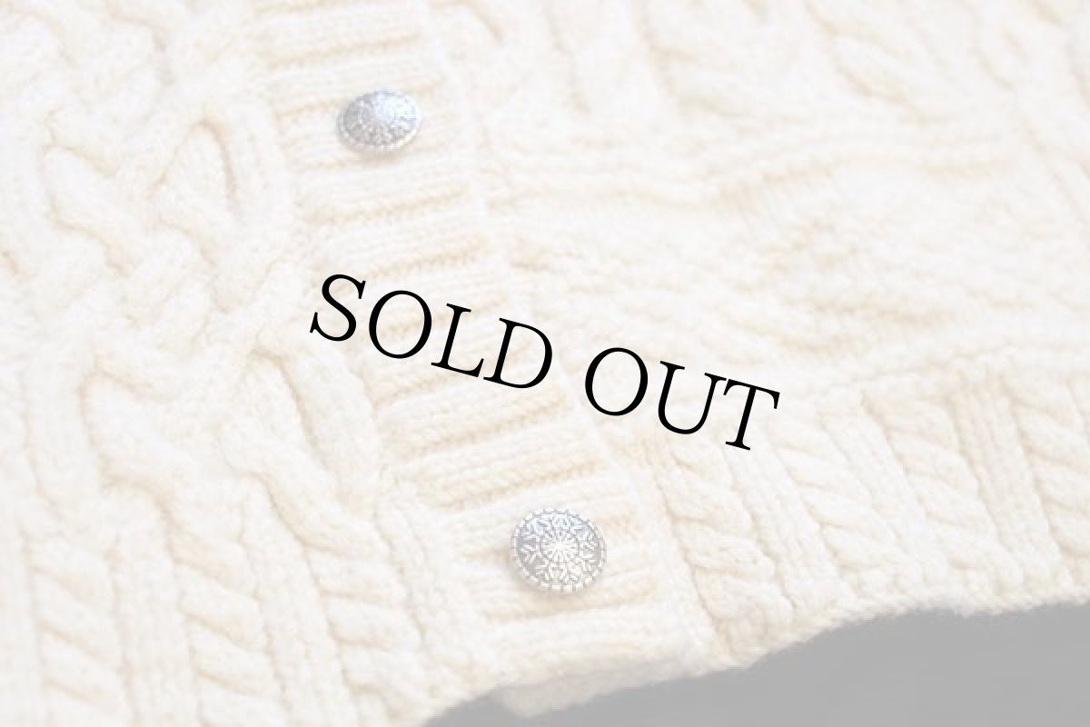 画像5: 00s LAUREN ラルフローレン ハイネック パネル切り替え ケーブル編み ウール ハンドニット カーディガン ナチュラル L (5)