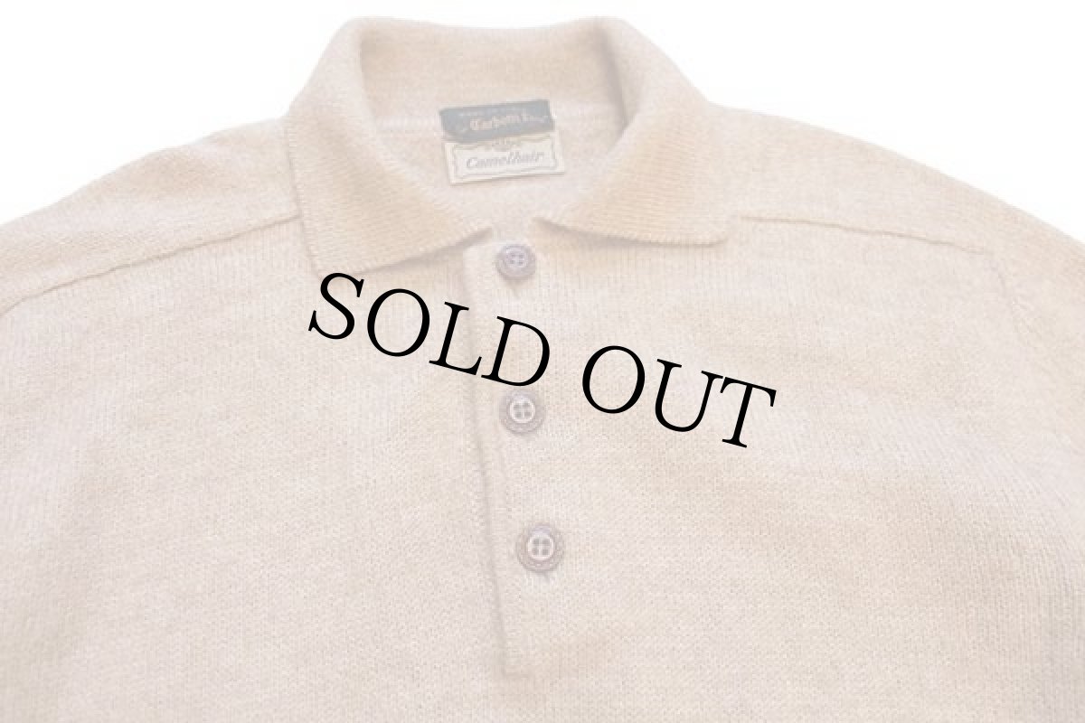 画像3: 80s イタリア製 Carbotti Line サドルショルダー 襟付き キャメルヘア×ウールニット セーター 52★ポロシャツ (3)