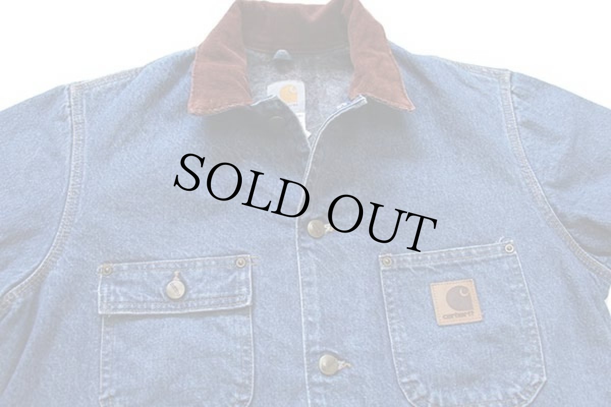 画像3: 00s USA製 carharttカーハート ブランケットライナー デニム チョアコート カバーオール S (3)