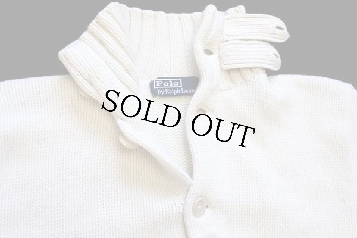 画像3: 00s ポロ ラルフローレン ハイネック パチポケ&エルボーパッチ付き ローゲージ ウール×カシミアニット カーディガン ナチュラル L (3)