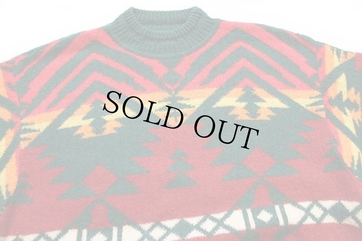 画像3: 90s イタリア製 BENETTONベネトン ネイティブ柄 モックネック シェットランド ウールニット セーター XL (3)