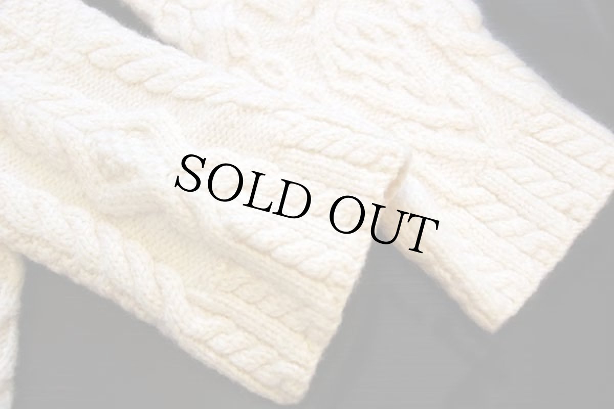 画像6: 00s LAUREN ラルフローレン ハイネック パネル切り替え ケーブル編み ウール ハンドニット カーディガン ナチュラル L (6)