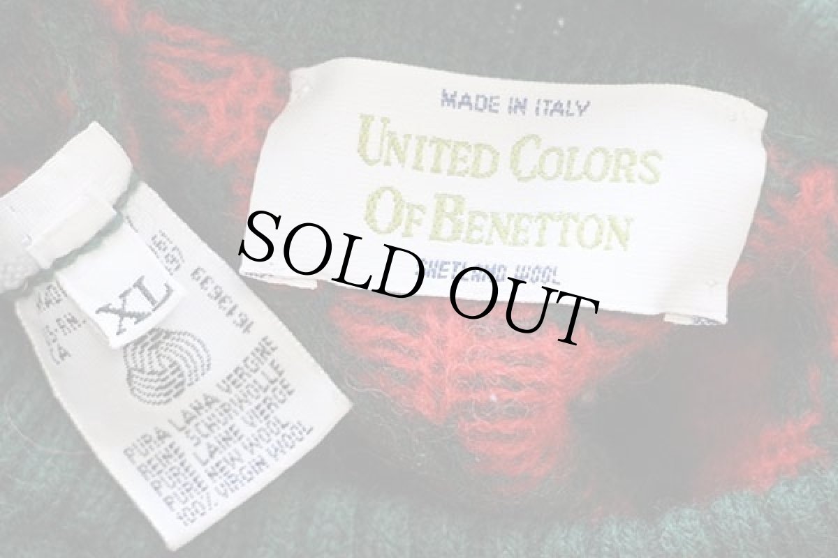 画像4: 90s イタリア製 BENETTONベネトン ネイティブ柄 モックネック シェットランド ウールニット セーター XL (4)