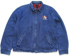 画像1: 80s USA製 SPORTSMASTER Bremo Power Station刺繍 チンスト付き バッファローチェック ネルライナー デニムジャケット L (1)