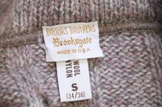 画像4: 80s USA製 Brooks Brothersブルックスブラザーズ Brooksgate ショールカラー エルボーパッチ ケーブル編み ウールニット カーディガン S (4)