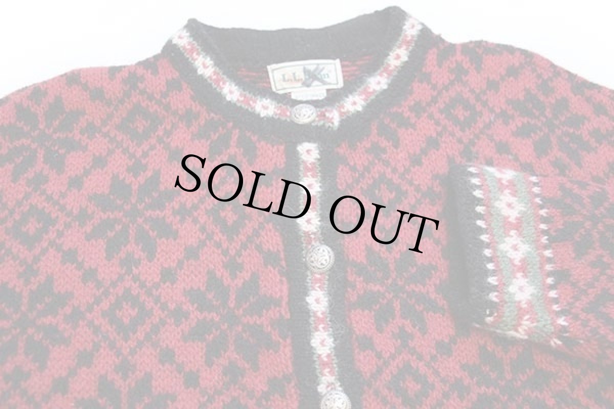 画像3: 90s USA製 L.L.Bean 雪柄 ノルディック柄 ウールニット カーディガン M (3)