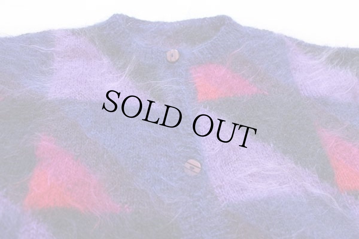 画像3: ビンテージ UNKNOWN デザイン モヘヤ ハンドニット カーディガン (3)