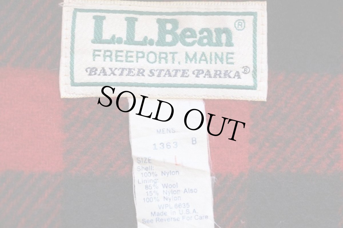 画像4: 80s USA製 L.L.Bean BAXTER STATE PARKA バッファローチェック ウールライナー ナイロン マウンテンパーカー 紺 L (4)