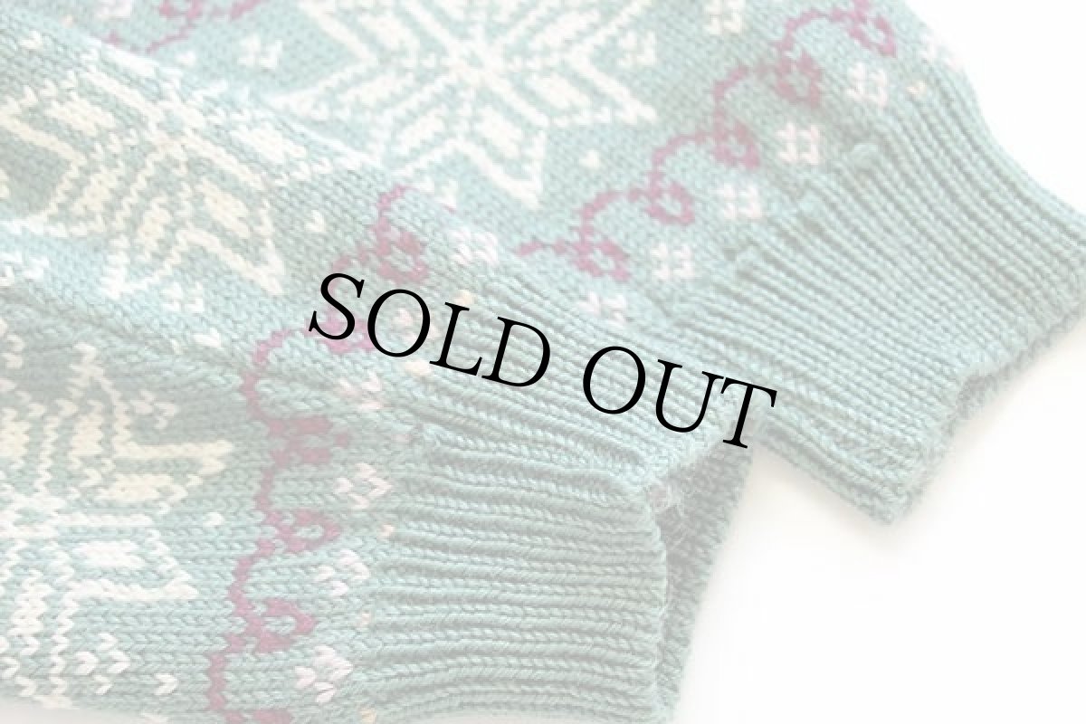 画像7: 90s ノルウェー製 DALE OF NORWAY 雪柄 鹿柄 ノルディック柄 ウールニット セーター 緑 M (7)