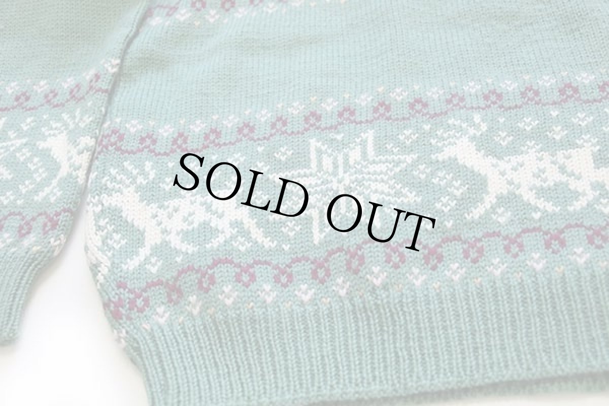 画像6: 90s ノルウェー製 DALE OF NORWAY 雪柄 鹿柄 ノルディック柄 ウールニット セーター 緑 M (6)