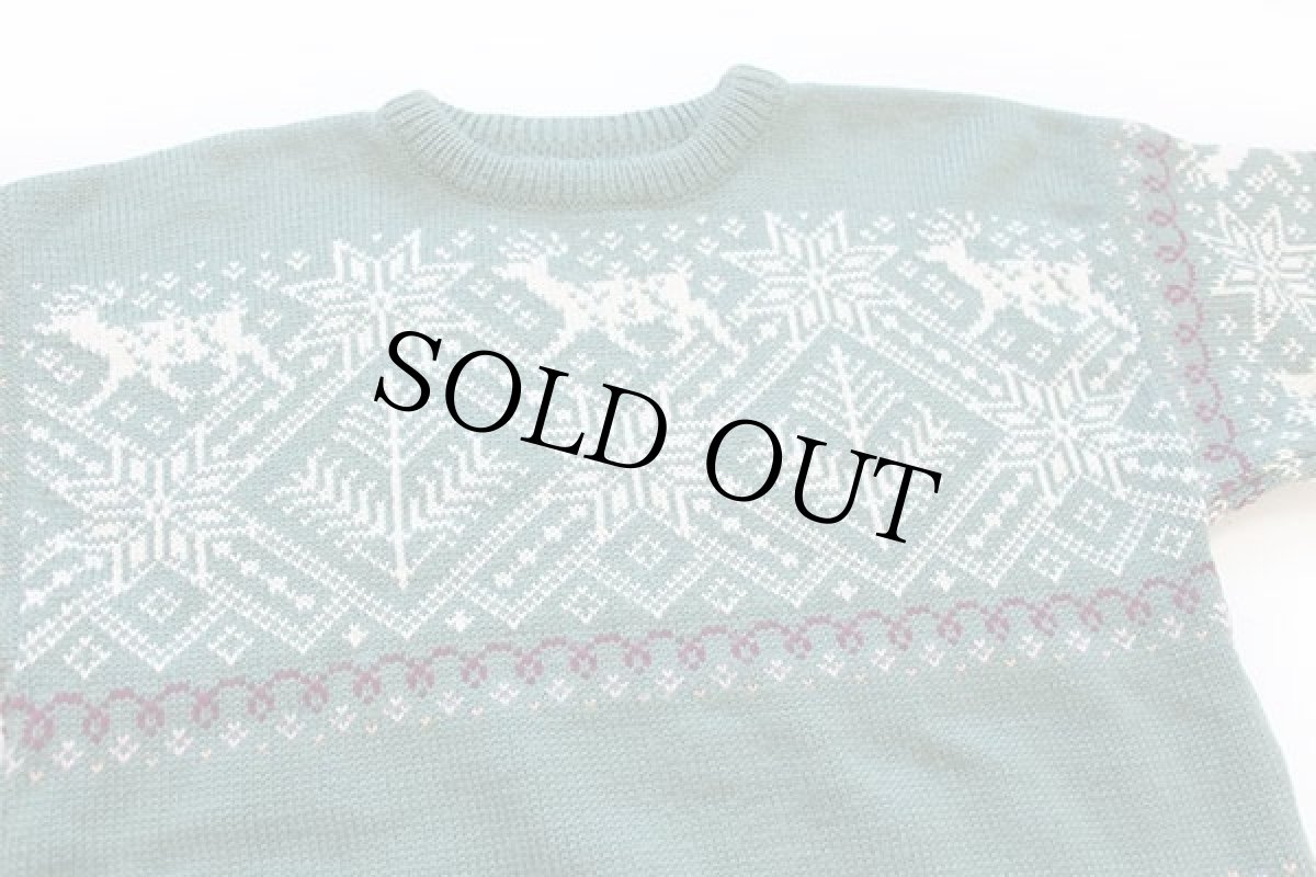 画像3: 90s ノルウェー製 DALE OF NORWAY 雪柄 鹿柄 ノルディック柄 ウールニット セーター 緑 M (3)